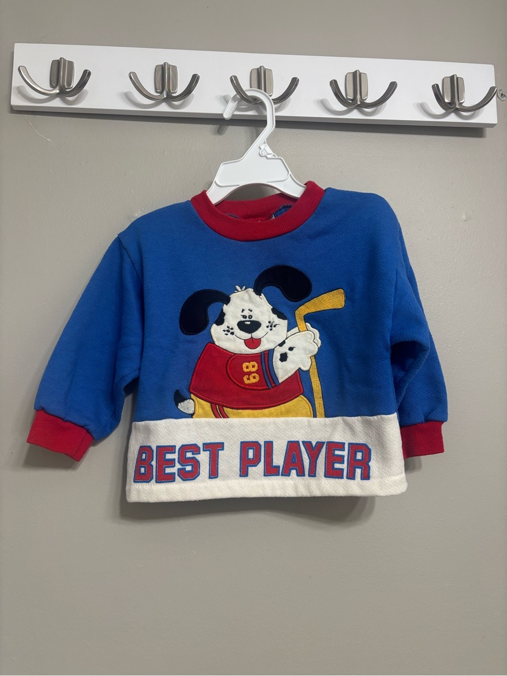 Vintage Buster Brown Toddler Boy Sweater with Hockey Player Dog. Size 18m-2T